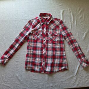 True Religion Shirt Womens Large Western Flannel Red Plaid Long Sleeve
